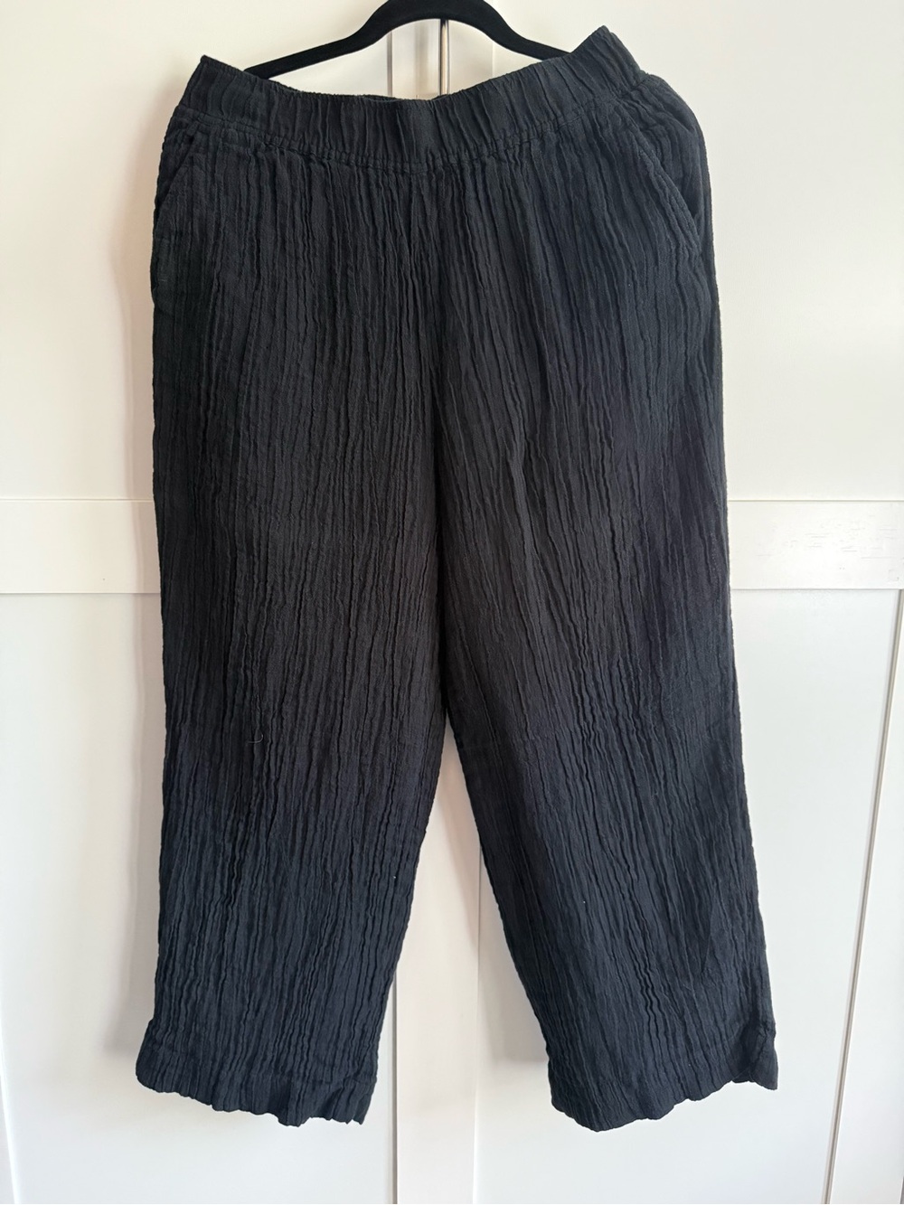 Black Lined Linen Wide-Leg Pants